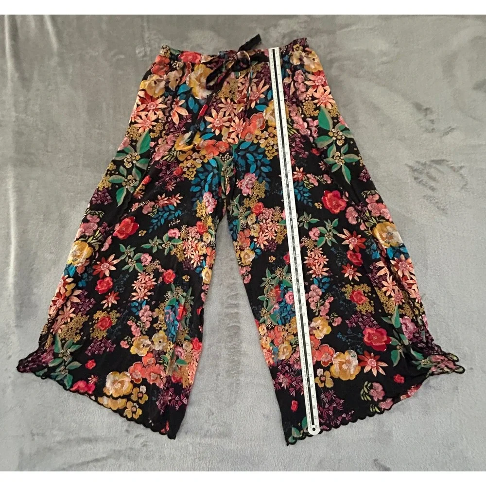 Johnny Was Womens L Floral Wide Leg Pants Open Side Scalloped Hem Boho - Picture 11 of 12